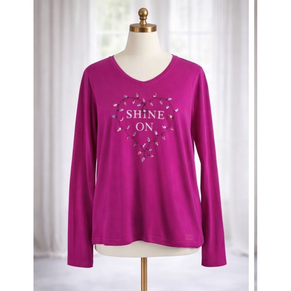 Life Is Good‎ Shine On Holiday Long Sleeve Tee T-Shirt Pink Womens Size M
